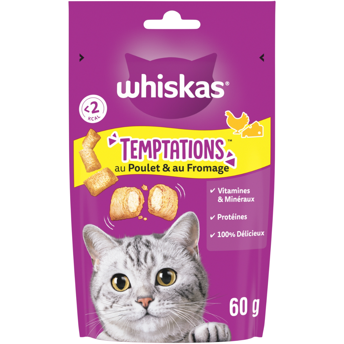 Whiskas Temptations friandises pour chat adulte au poulet et au fromage - 60 g
