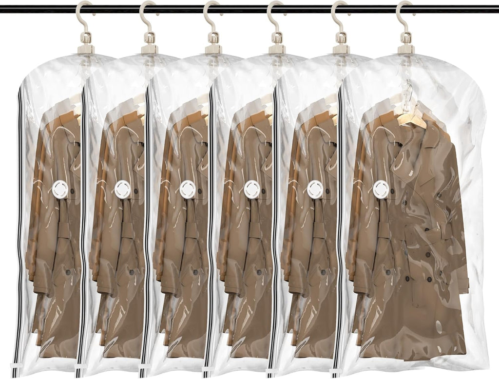 Taili Sacs de rangement sous vide à suspendre gain de place pour vêtements, costumes et vestes, organiseurs de placard, lot de 6 jumbo transparent