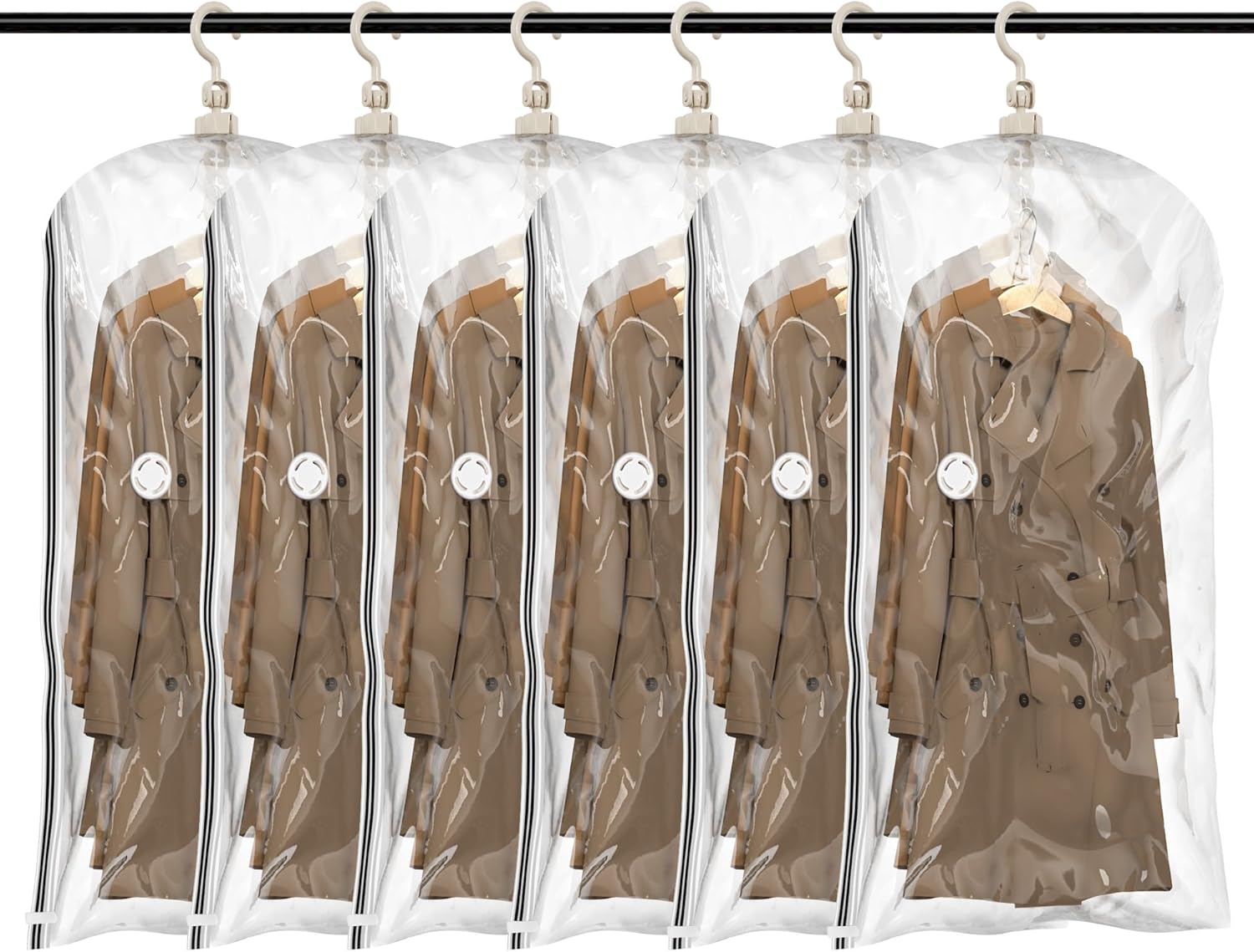 Taili Sacs de rangement sous vide à suspendre gain de place pour vêtements, costumes et vestes, organiseurs de placard, lot de 6 jumbo transparent