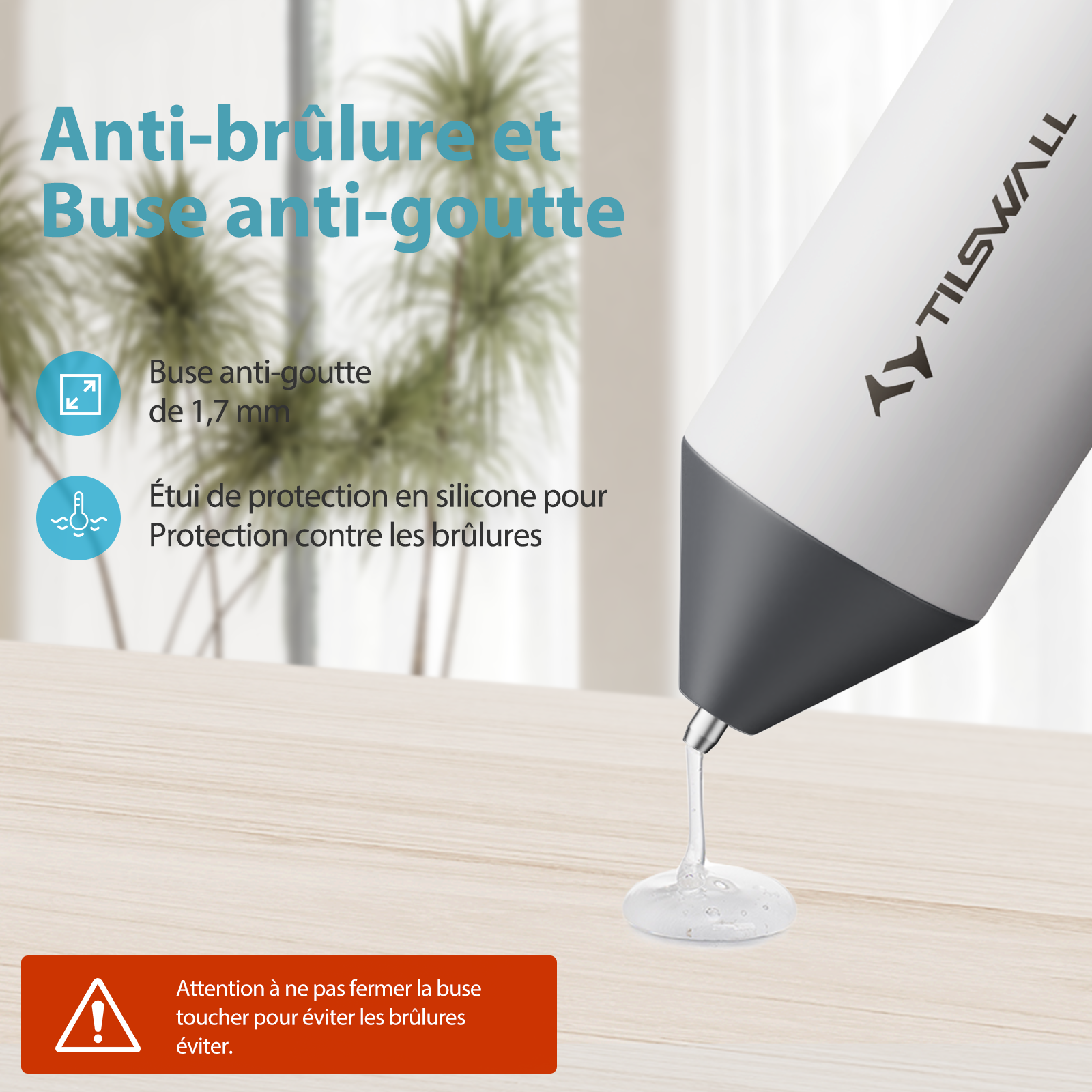 TILSWALL Pistolet à colle thermofusible sans fil, préchauffage rapide 30 s, batterie 2000 mAh, buse anti-goutte, 20 bâtons de colle thermofusible (7 x 140 mm), idéal pour bricolage, loisirs créatifs et réparations - Blanc