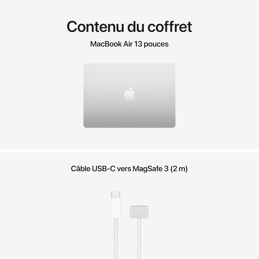 Apple MacBook Air 13 pouces Puce M5 CPU 10 cœurs GPU 10 cœurs 24 Go RAM 1 To SSD Argent, AZERTY