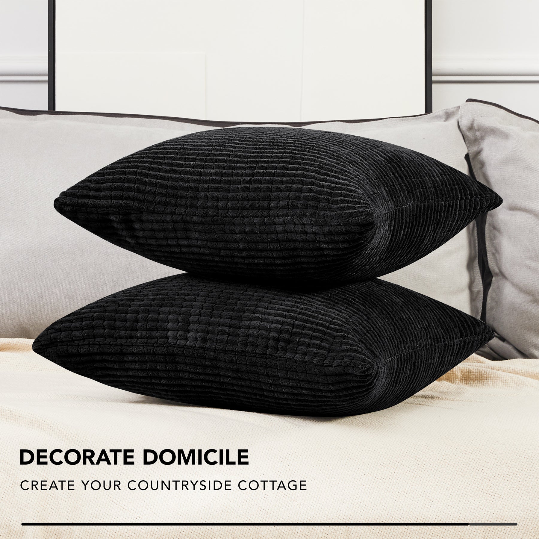 Deconovo Housse en velours couleur noire 50 x 50 cm - 1 pièce