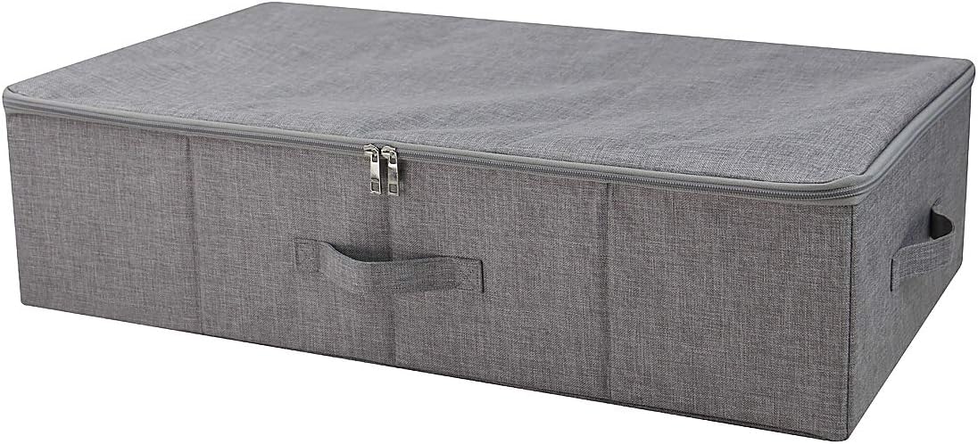 ANQI Lot de 2 boîtes de rangement pliables sous lit avec couvercle à fermeture éclair, Gris clair