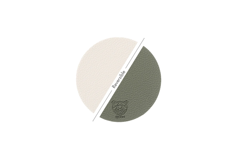 BJÖRN Lot de 6 sous-verres ronds réversibles en cuir recyclé - Blanc crème et vert-gris