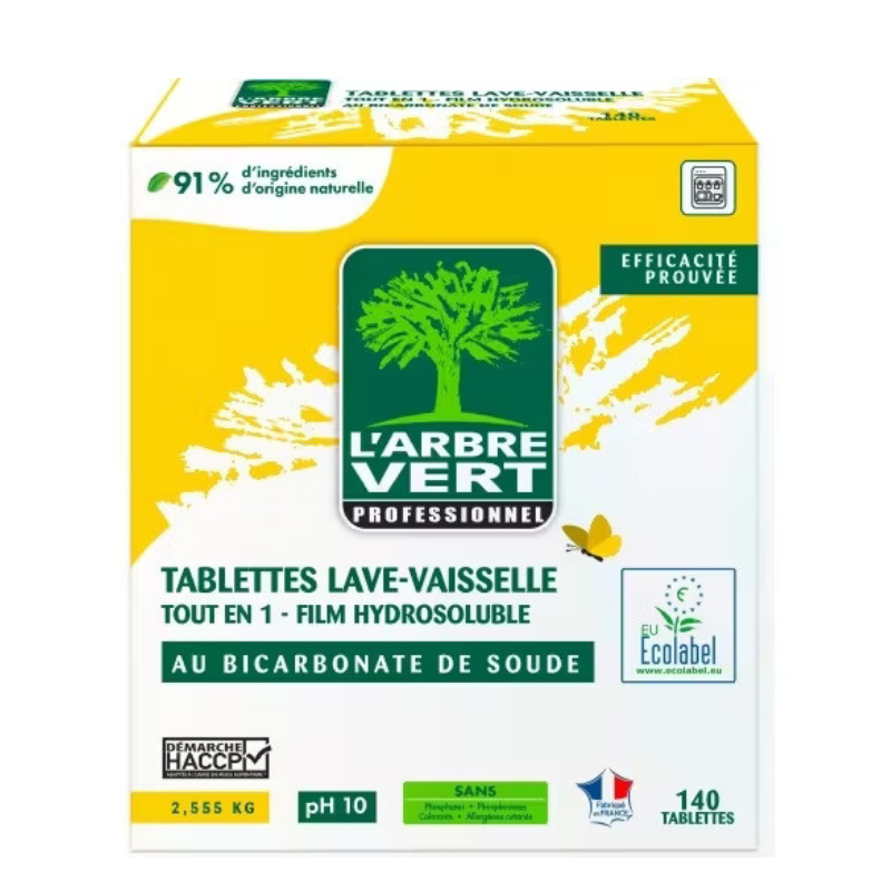 L'ARBRE VERT Tablettes lave-vaisselle Tout en 1 Ecolabel sans phosphate Citron 140 tablettes