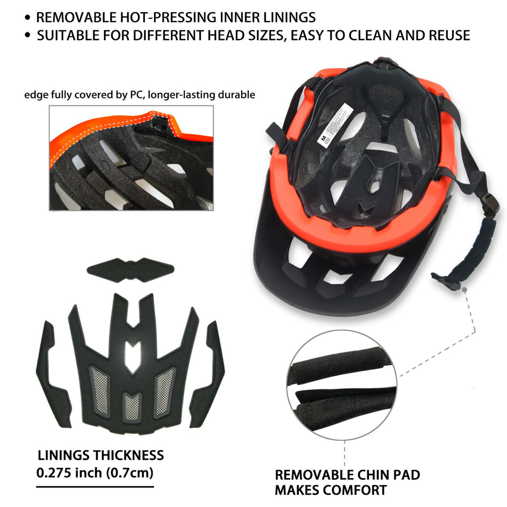 DKONI HS-062 Casque de vélo de montagne adulte noir & orange - L 56-61 cm