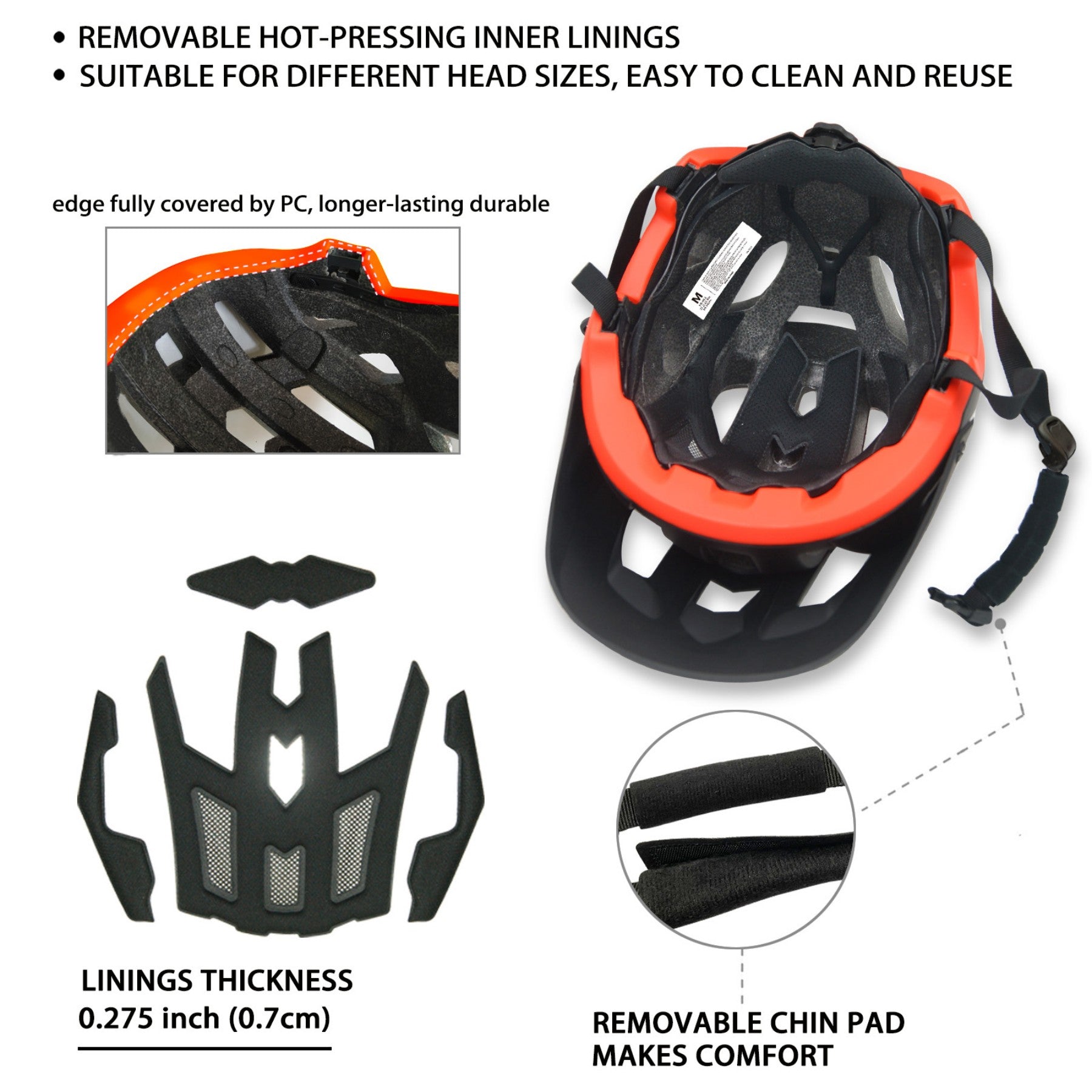 DKONI HS-062 Casque de vélo de montagne adulte noir & orange - L 56-61 cm