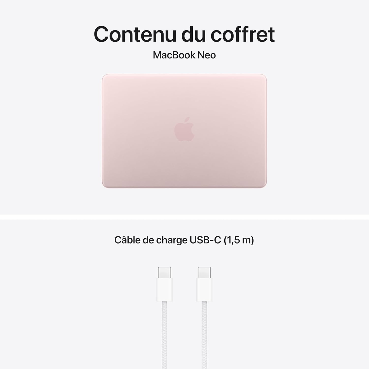Apple MacBook Neo 13 pouces, Mémoire vive 8 Go, SSD 512 Go, Puce A18 Pro, Processeur 6 cœurs, Processeur graphique 5 cœurs, Touch ID, Rose poudré, AZERTY