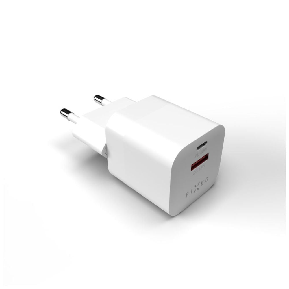 FIXED Mini Chargeur de voyage USB-C/USB 20W, Blanc