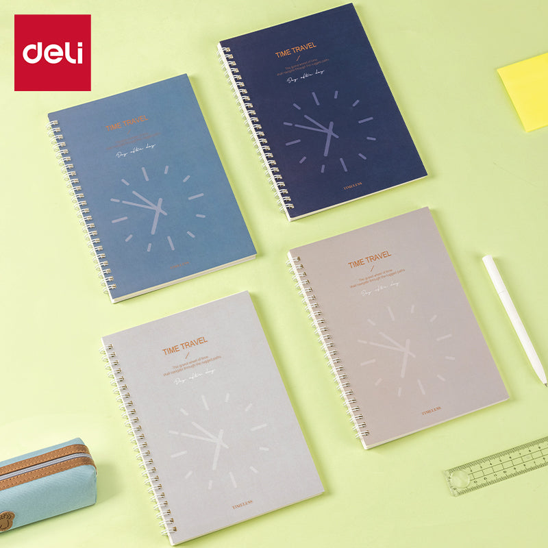Deli Carnet à spirale, A5 (148 x 210 mm), 60 feuilles/120 pages, 70 g/m² - Parfait pour les étudiants, le bureau et le journaling, Série Pure Time, Lot de 4