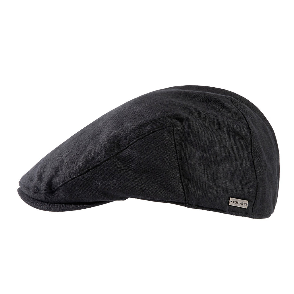 TOP-EX Casquette gavroche en lin 100 % pour homme, intérieur en coton, taille M/L - Noir