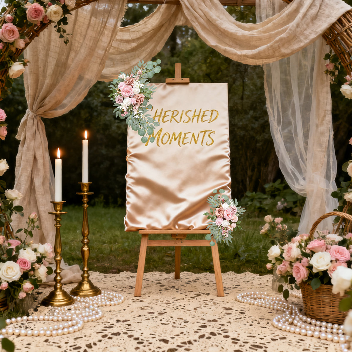Wei's moment Petites Fleurs d'Arche de Mariage (Lot de 2), Fleurs Artificielles de Rose Poudrée pour Décorations de Panneaux de Bienvenue de Mariage et Fleur d'Arche pour Cérémonie de