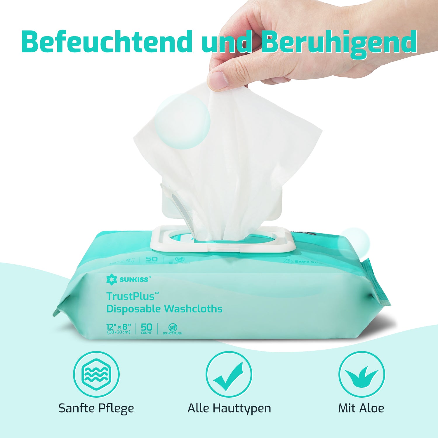 SUNKISS Trustplus Lot de 200 lingettes nettoyantes extra-épaisses pour incontinence et hygiène intime adulte - 20 x 30 cm