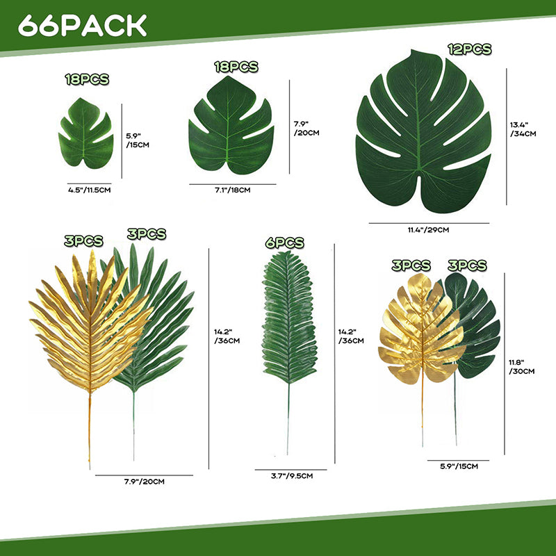Yuejia Lot de 66 feuilles de palmier artificielles 15,3 po/38,8 cm, feuilles tropicales artificielles