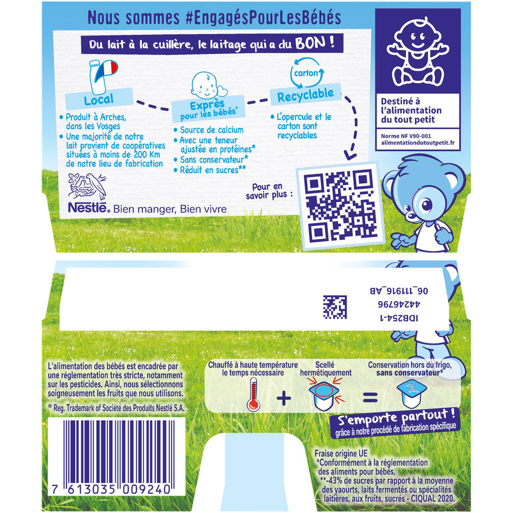 NESTLE P'tit brassé fraîches lactées de 6 mois couplé. 4x100g 400g