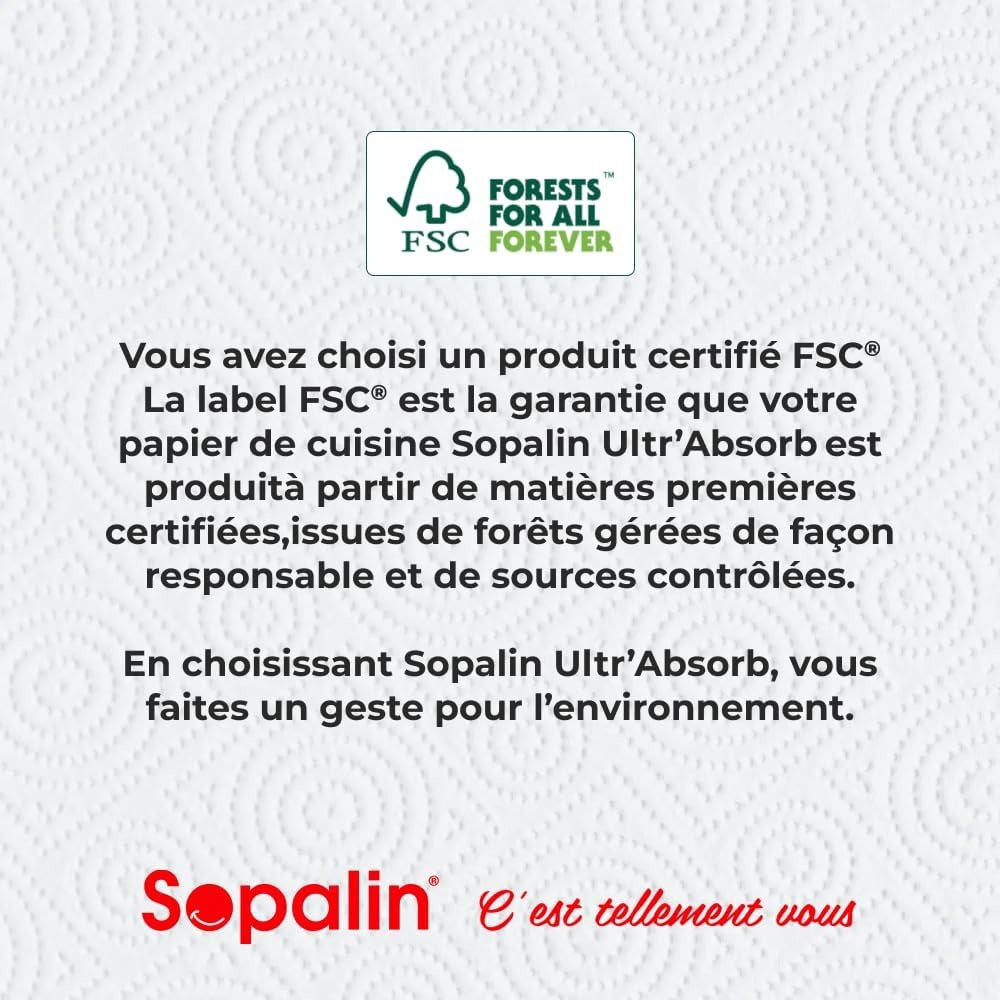 SOPALIN Essuie-Tout Demi-Feuille Certifié FSC, 3 Maxi Rouleaux