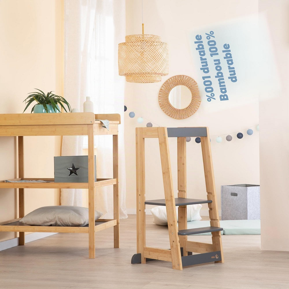 roba Tour d'apprentissage en bois bicolore (Anthracite & bambou / certifié FSC)