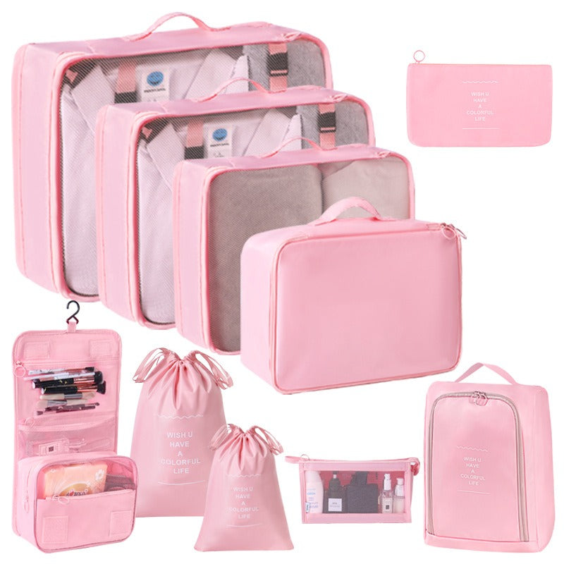 Lot de 10 cubes de rangement de voyage de luxe, solution complète d'organisation des bagages, rose, accessoire de voyage alliant fantaisie et praticité