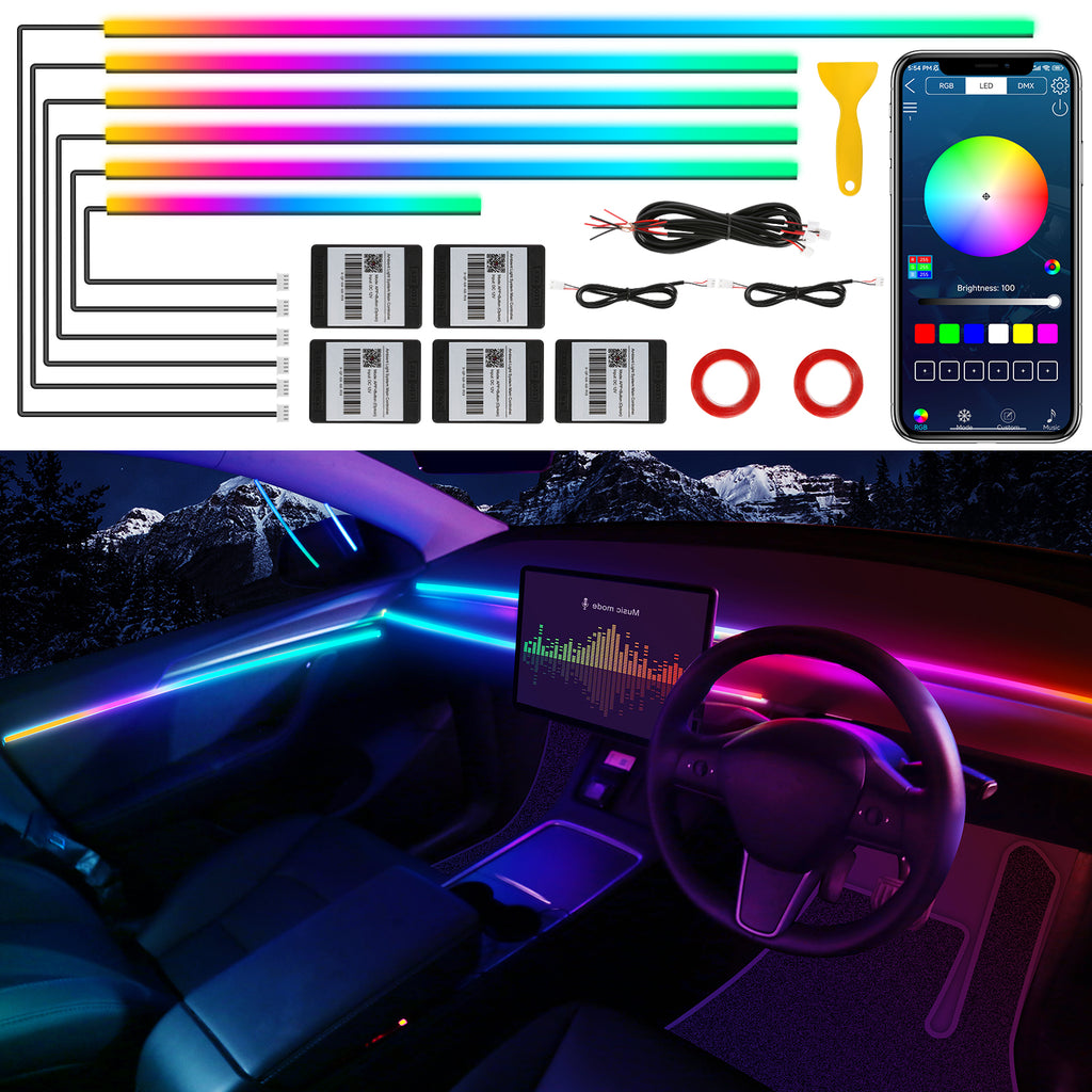 Dream+color Kit d’éclairage LED sans fil pour intérieur de voiture en acrylique, RGB 10-en-1 - 444,5 cm