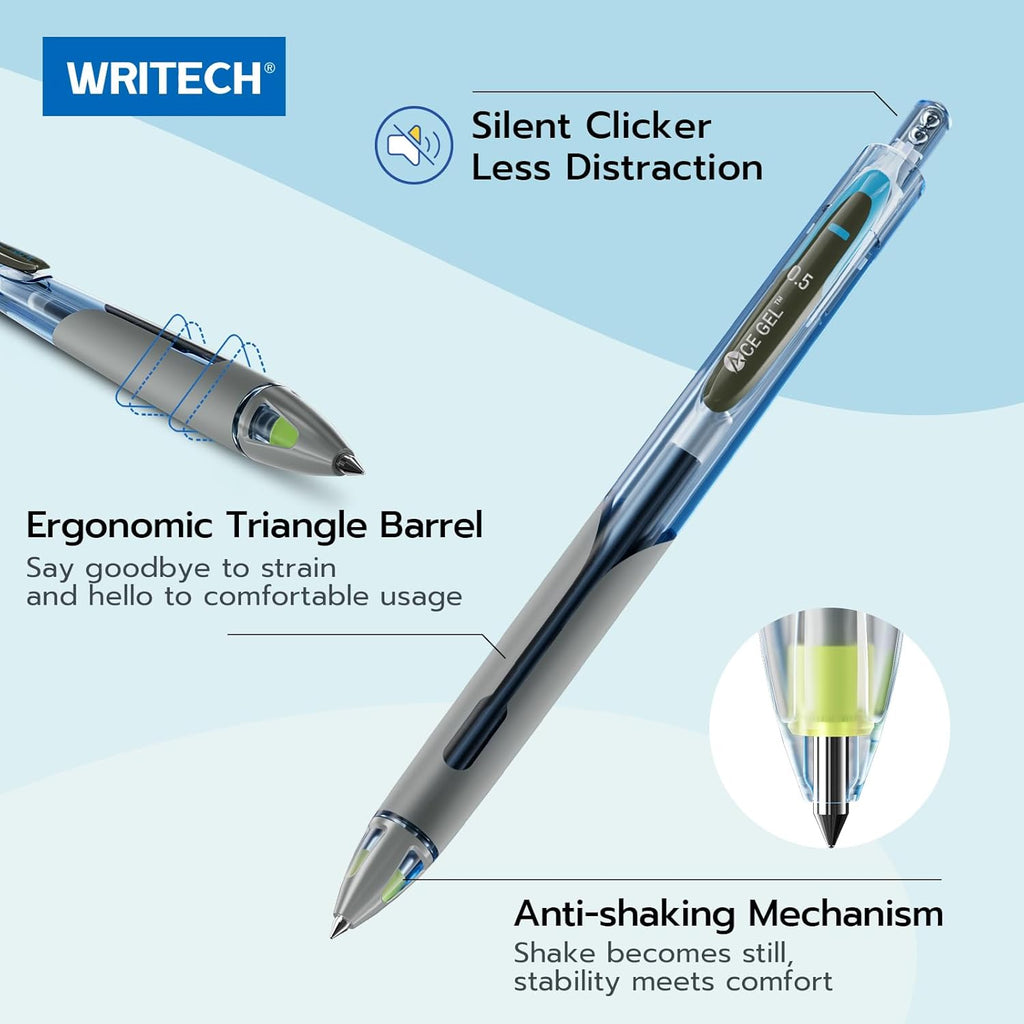 WRITECH Fine Point Lot de 8 stylos à encre gel noire - 0,5 mm