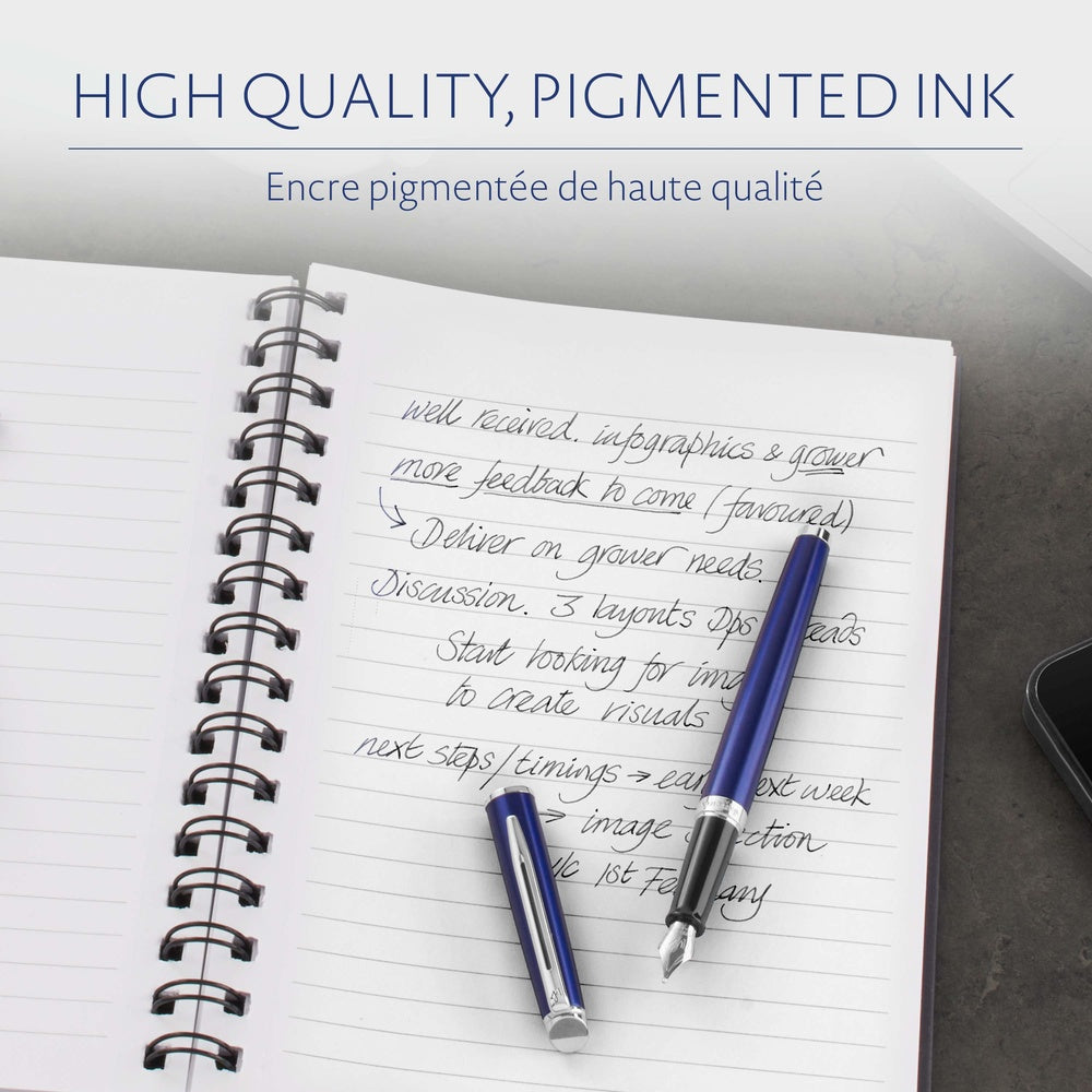 Waterman cartouches d’encre pour stylo plume | format long « standard » | couleur Noir Intense | boîte de 8