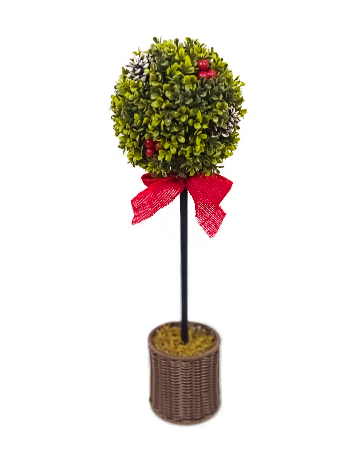 Daisy Darcy Arbre boule de buis 60 cm avec baies et cônes, Matériau naturel : pommes de pin