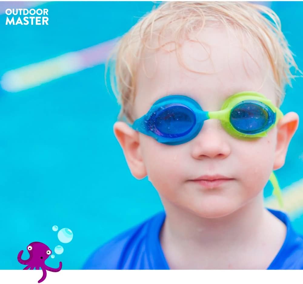 OutdoorMaster Lot de 2 lunettes de natation pour enfants Sangle à réglage rapide Jaune et bleu + Bleu