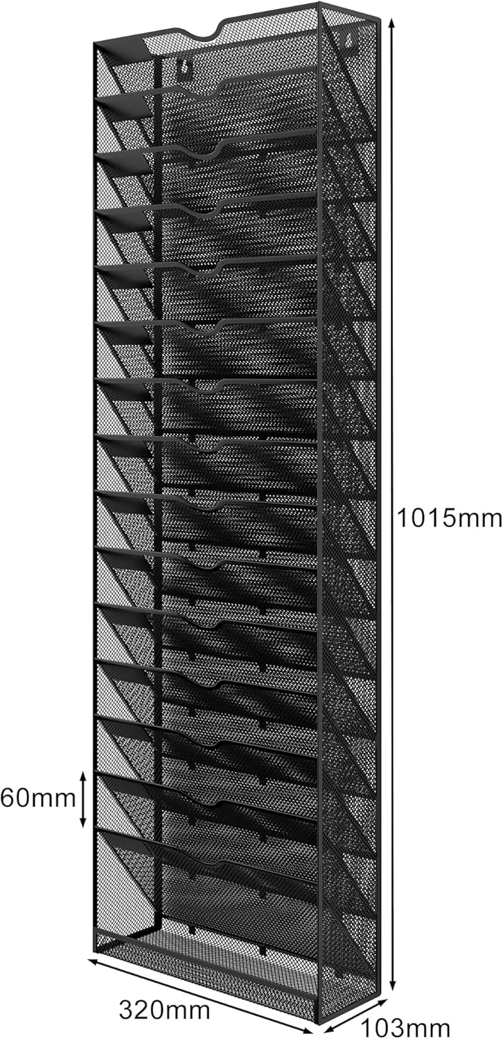 Senhoglb Porte-dossiers mural A4 en maille 16 compartiments, noir, soldes du Nouvel An, meilleures idées cadeaux