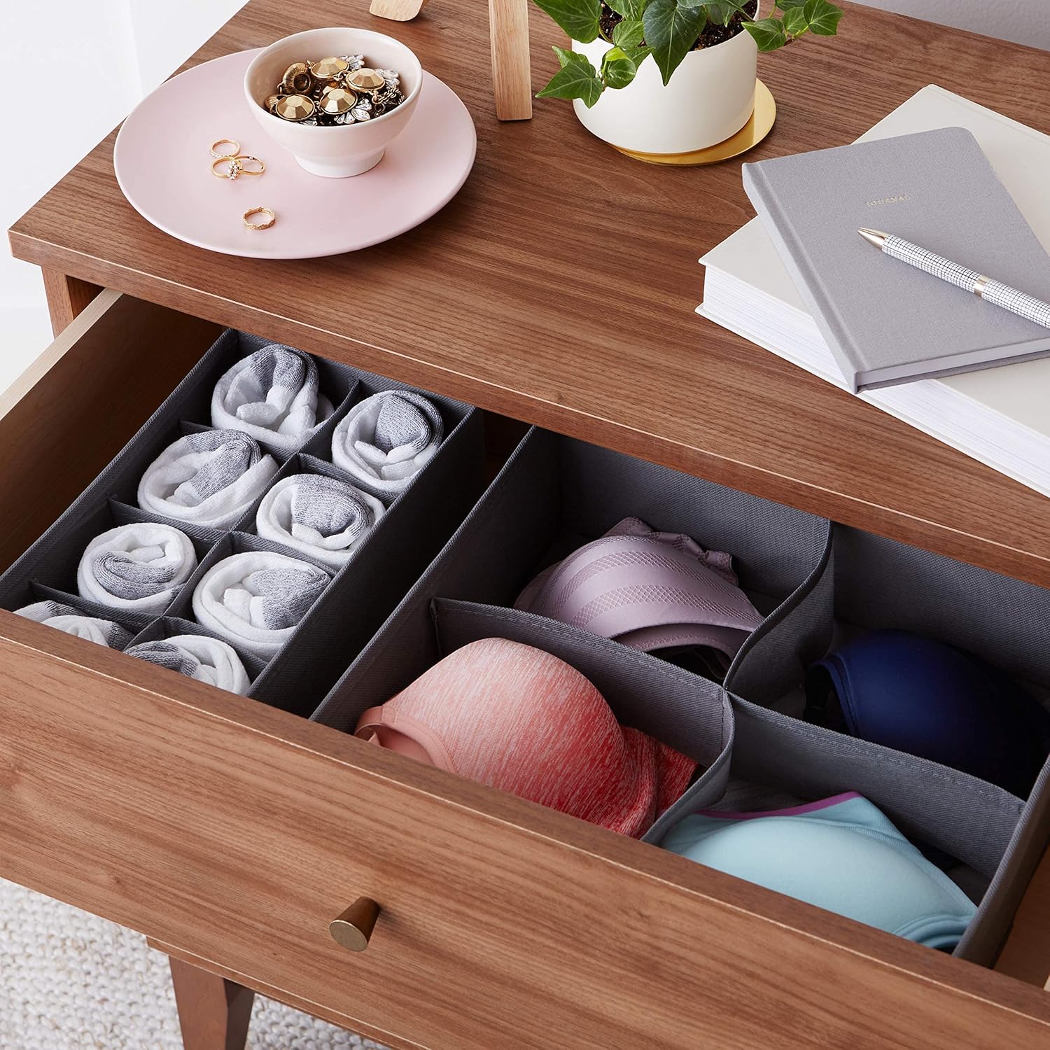 ANQI Lot de 4 organiseurs de tiroirs de commode pour sous-vêtements - Gris