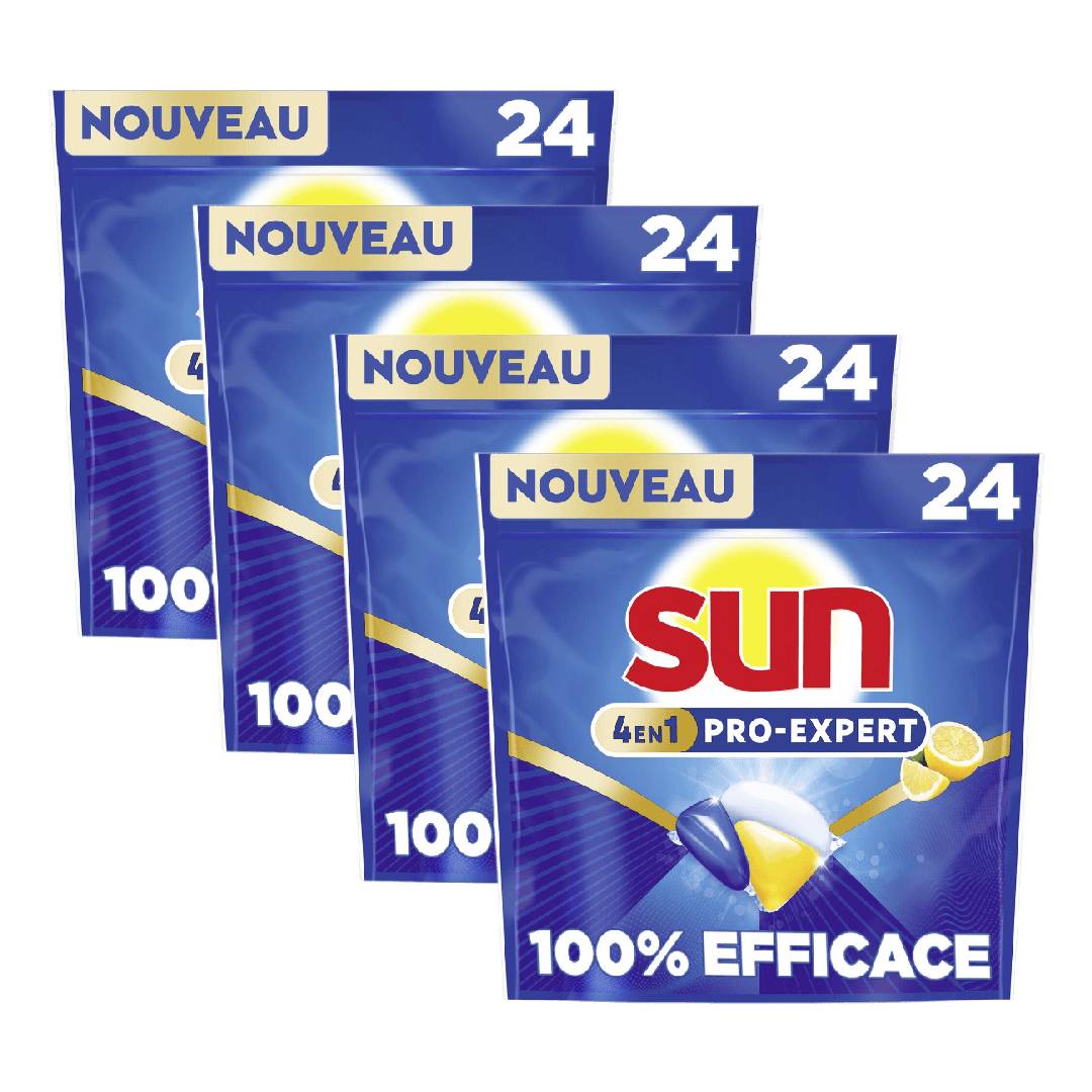 Sun Capsules Lave-vaisselle CLEANBOOST Poudre & Gel Citron 4 x 24 Capsules (= 96 Capsules)