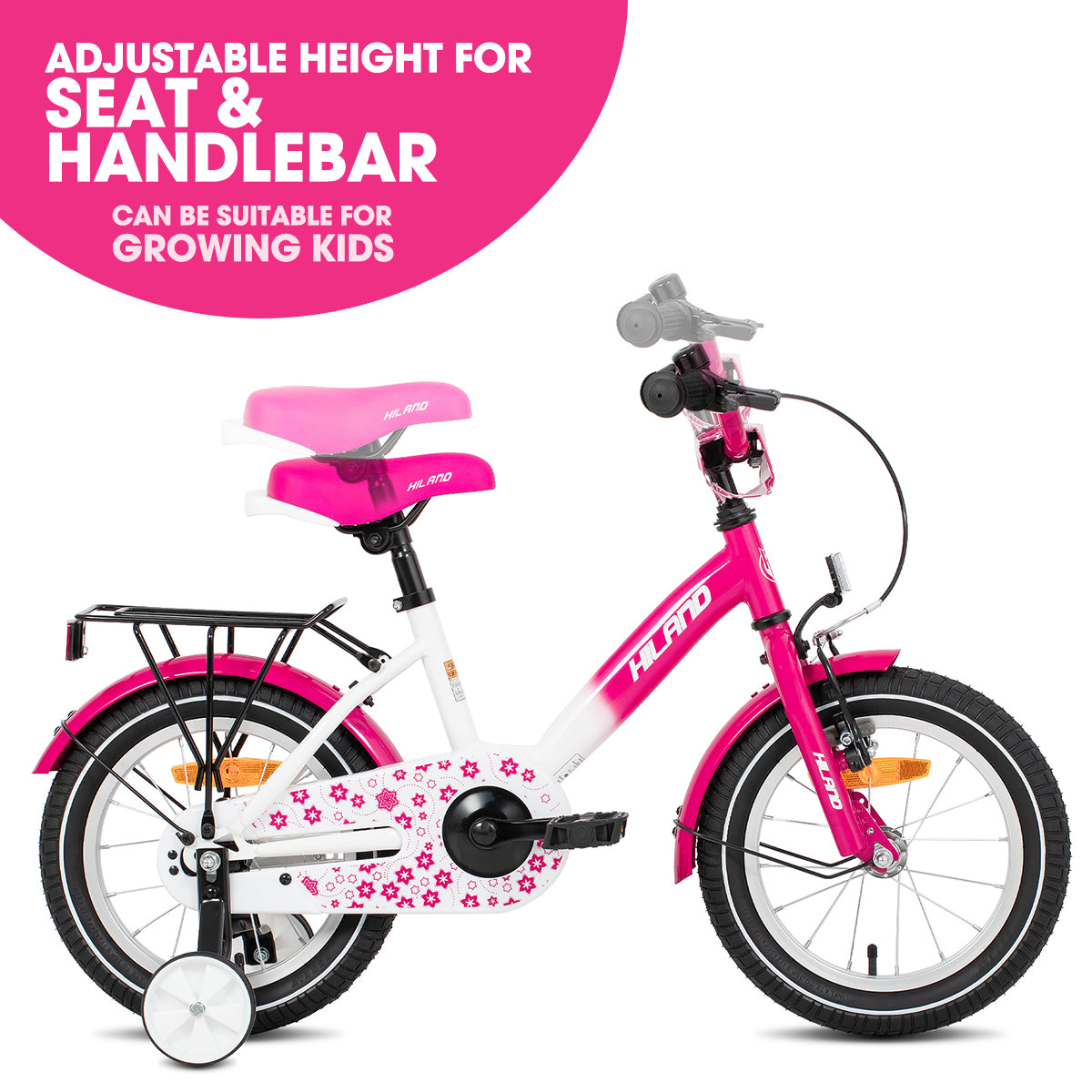 HILAND Starry Vélo pour enfants de 2 à 7 ans avec petites roues, sonnette et porte-bagages arrière rose - 30 cm
