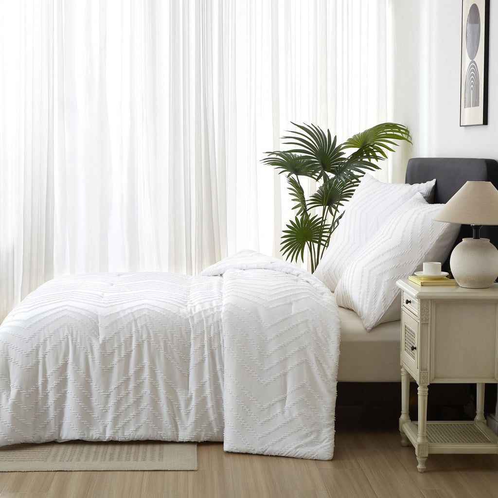 MEEALLHOME Parure de lit à motifs tuftés blanc - 1 housse 240 x 220 cm et 2 taies 65 x 65 cm