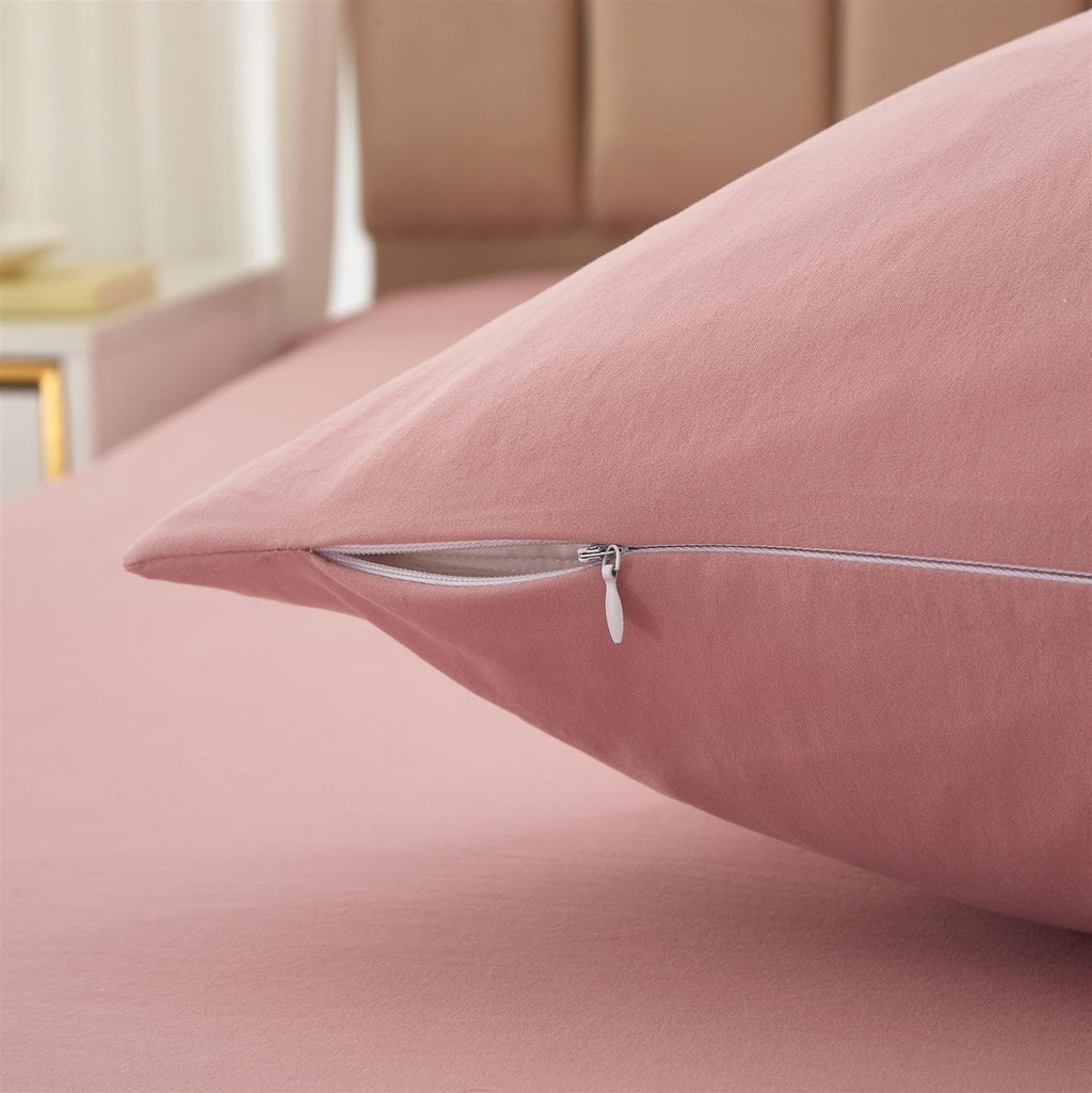 Meeallhome Parure housse de couette lavée brossée 155 x 220 cm/80 x 80 cm x 2, Beige rosé