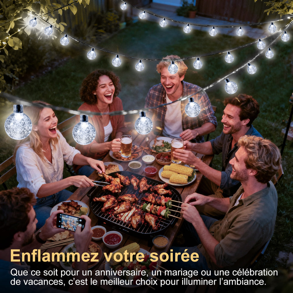 VIVREAL Guirlande lumineuse solaire à boules bulles – 7 m (23 ft) 50 LED Blanc froid, Guirlande lumineuse féerique solaire d’extérieur étanche pour jardin, terrasse et décoration de fêtes, PVC-006-01, Promotion du Nouvel An, Meilleures idées cadeaux