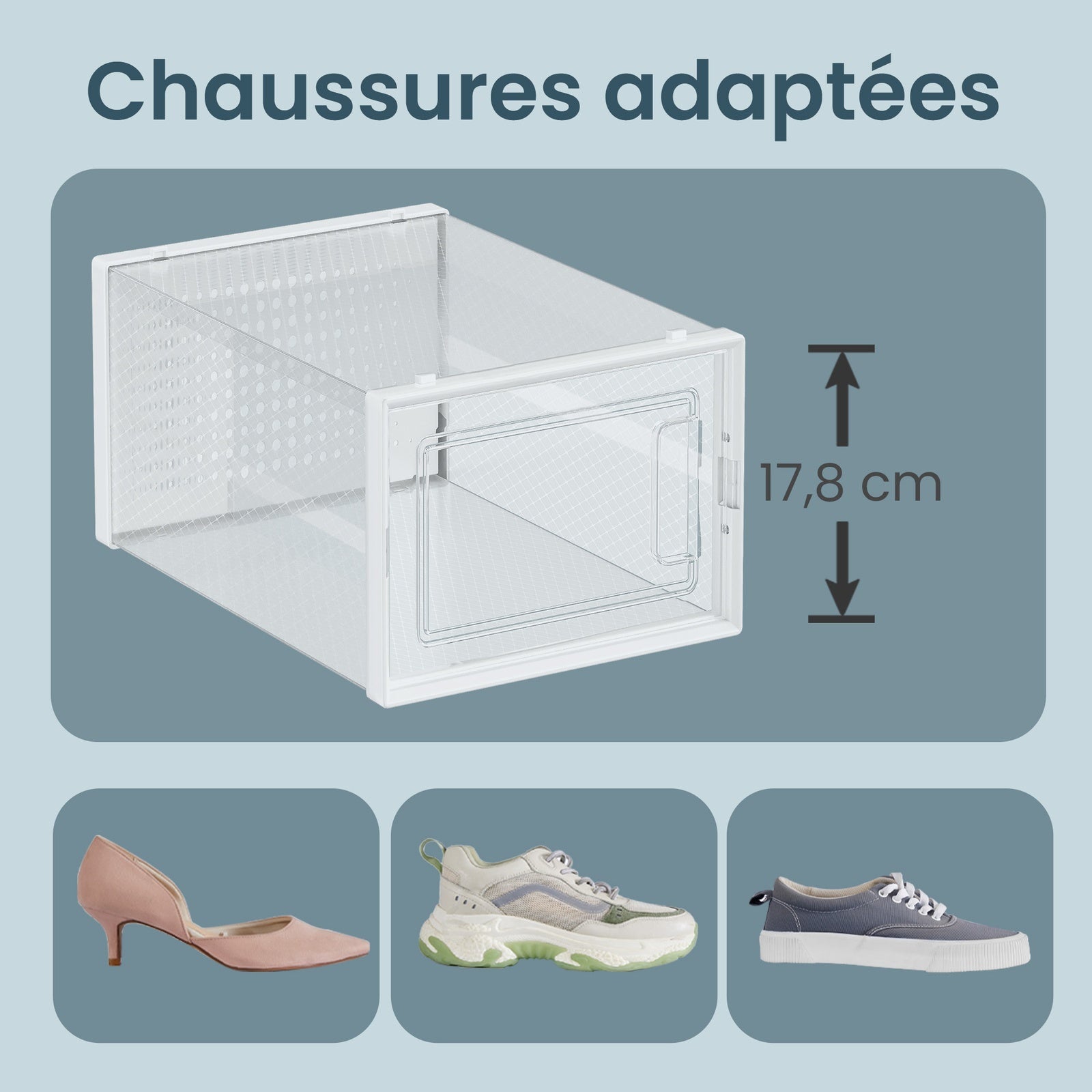 JOYFURNOS 18 Boîtes de Rangement pour Chaussures Empilables Blanc Nuage – Pliable, Convient aux Baskets jusqu'à la Taille UK 11 – Organisateurs Gain de Place pour Armoire ou Entrée