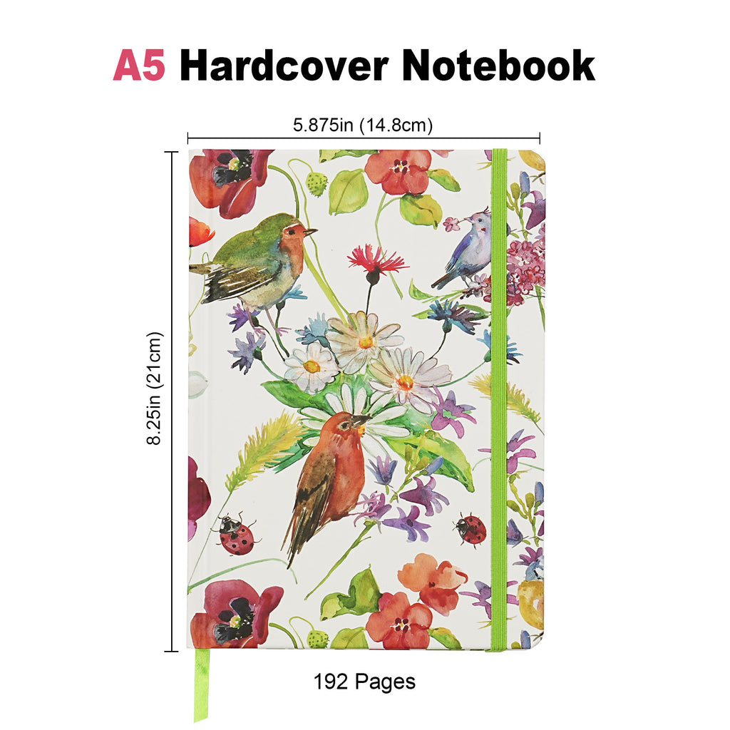 Jubiluu Carnet cartonné A5 avec marque-page, pages lignées, 100 g/m² - motif perroquet tropical