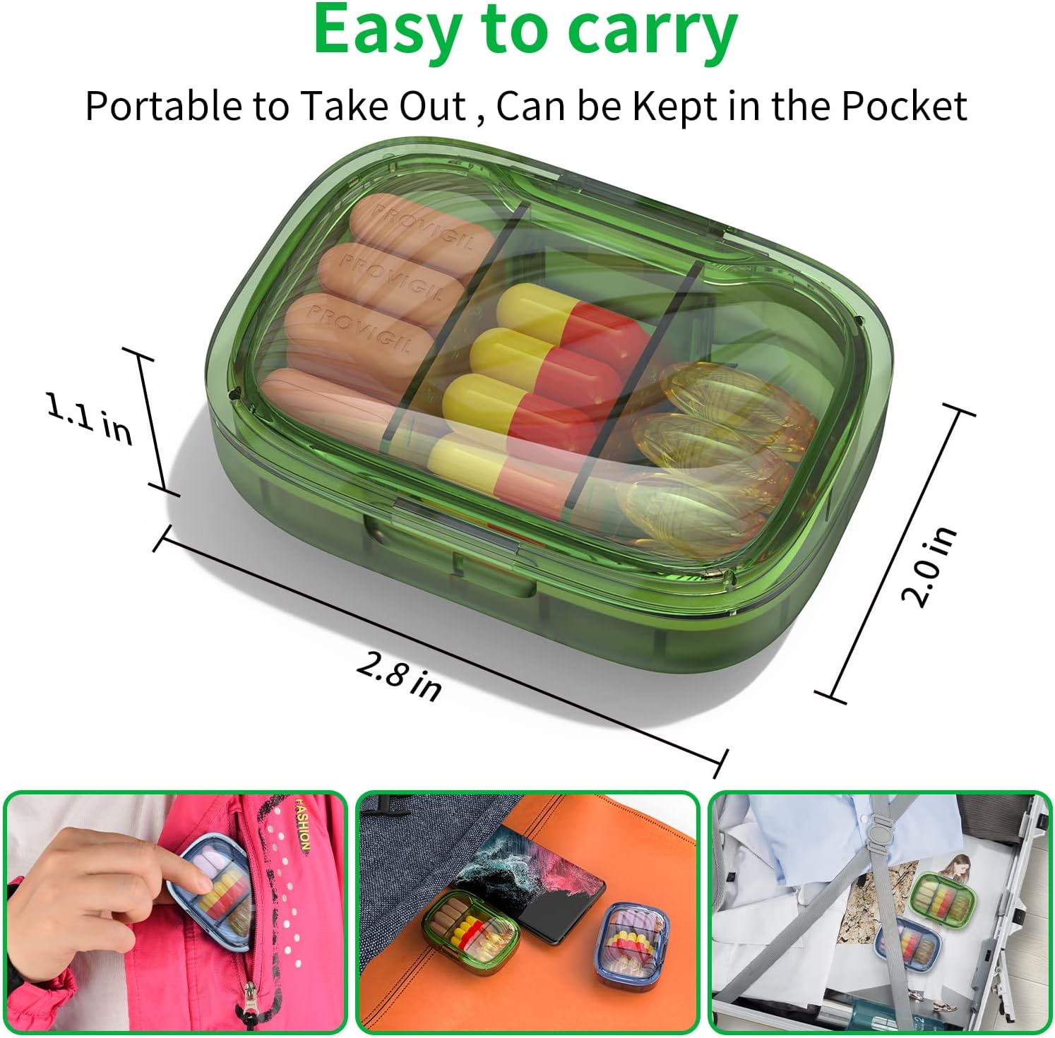 GAONLY Lot de 2 petits piluliers 3 compartiments, étui résistant à l'humidité, organiseur de voyage pour poche et sac à main