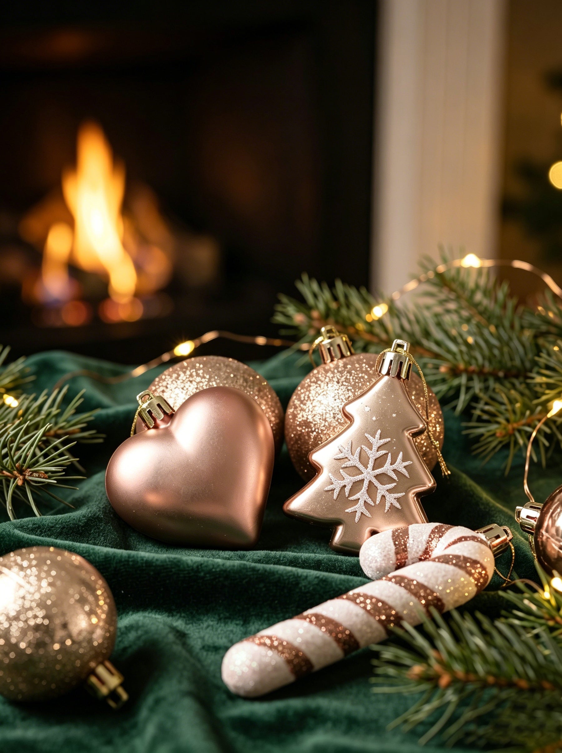 Ju7cer Lot de 72 boules de Noël, avec sapin de Noël, boules de Noël en forme de cœur, chaussettes de Noël, boules de Noël, pour la décoration du sapin de Noël et des fêtes, rose