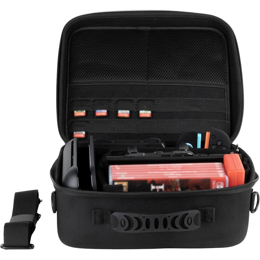 Konix Sacoche de protection et transport Big Carry Case console Nintendo Switch 2 - Filets rangement accessoires - 14 compartiments jeux - Noir