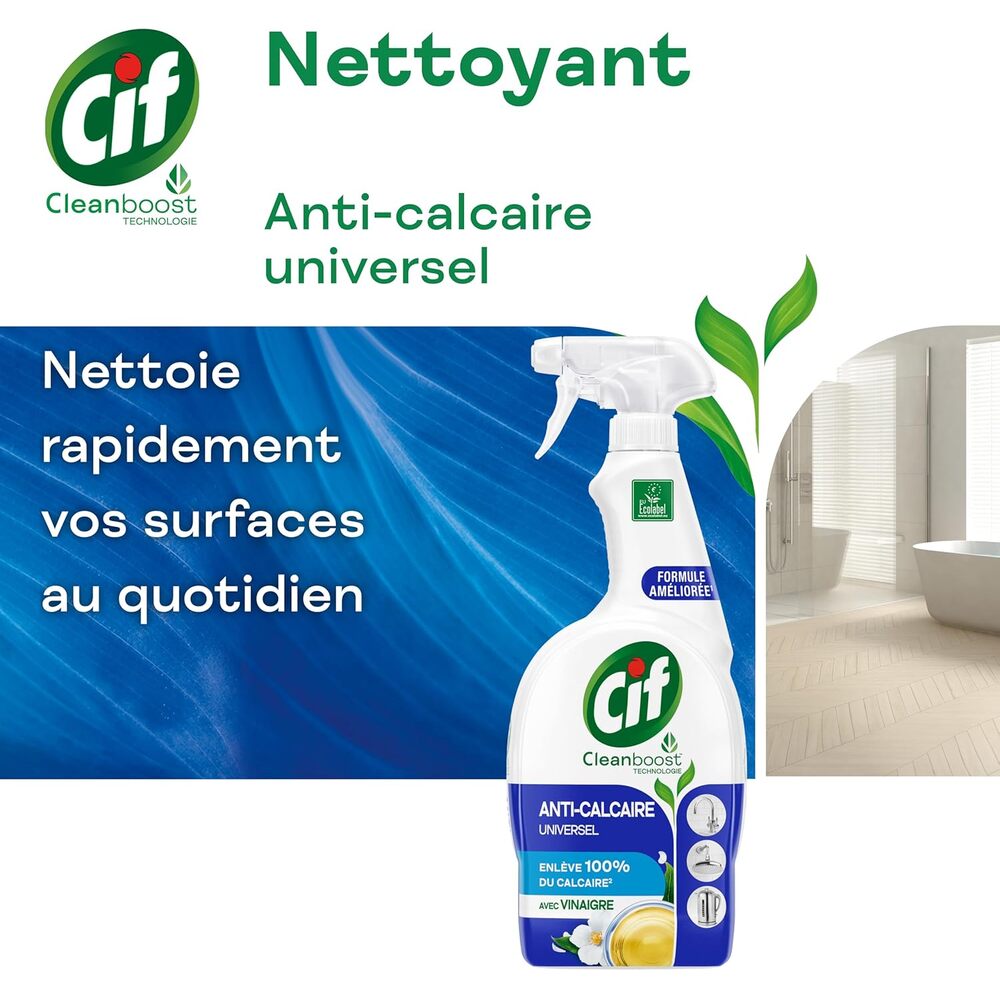 CIF Spray nettoyant salle de bain anticalcaire certifié Ecolabel Floral 750 ml