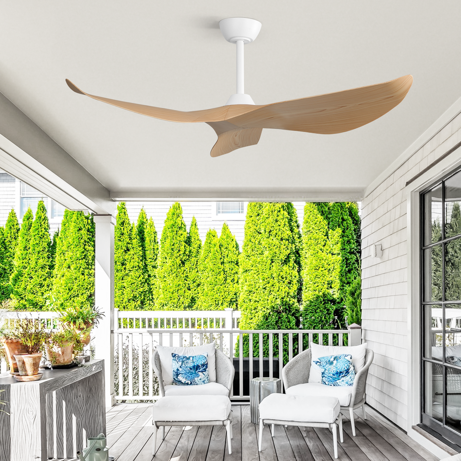 Sofucor 38k009 38 pouces Ventilateur de plafond à tige blanche sans lumière avec pales en ABS naturel
