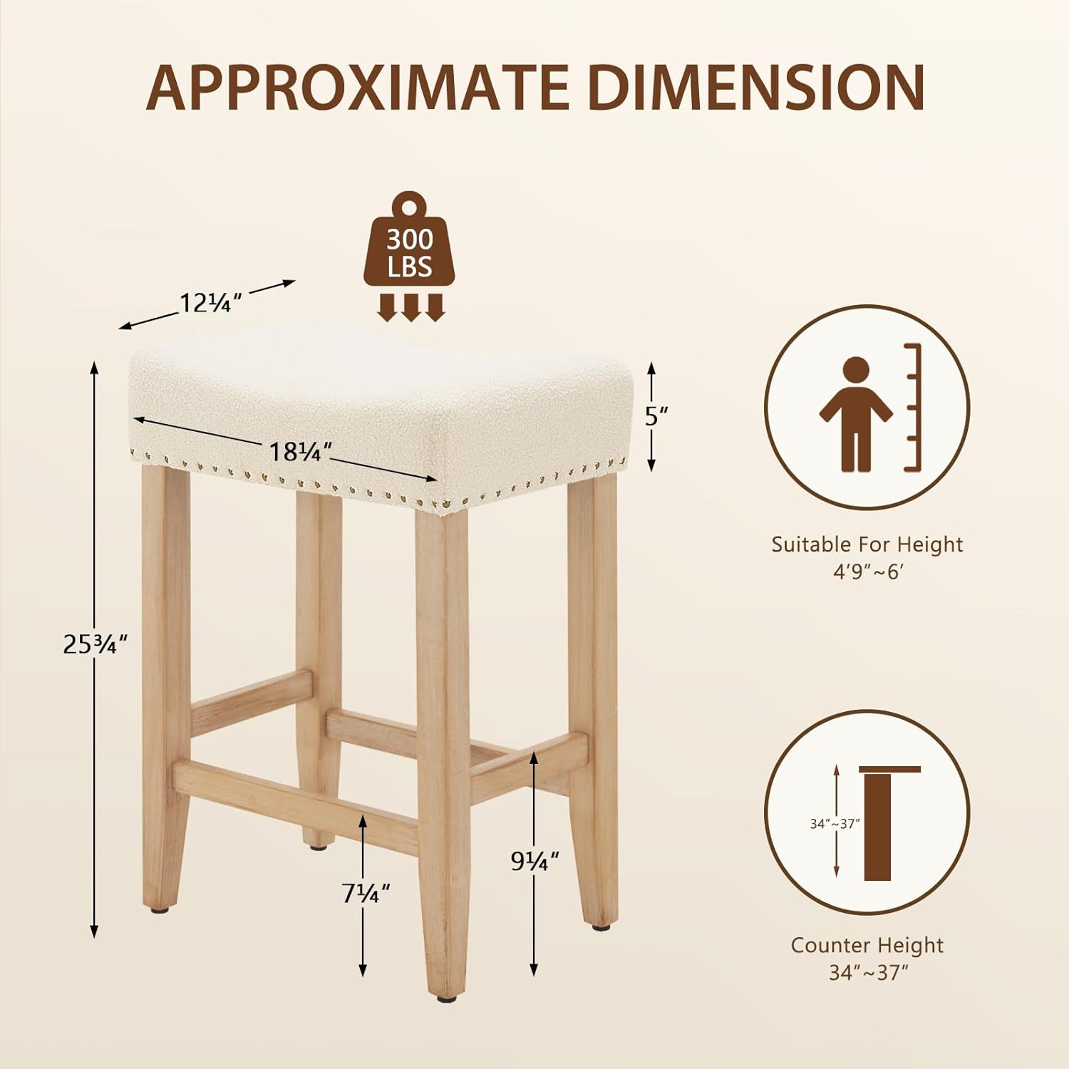 Ckaff Lot de 2 tabourets de bar, tabourets de bar de 65,5 cm de hauteur, chaises de cuisine en Sherpa, chaise de maquillage, chaise de salle à manger, tabouret de salle de bain