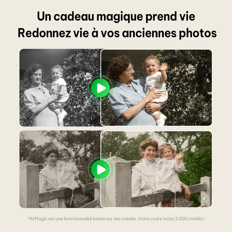 Magic Frame – Cadre Photo Numérique WiFi Full HD 10,1", Photos Anciennes Vivantes, Stockage Cloud Illimité, Affichage de Photos Numériques avec Configuration Facile, Cadeau pour Maman et Papa