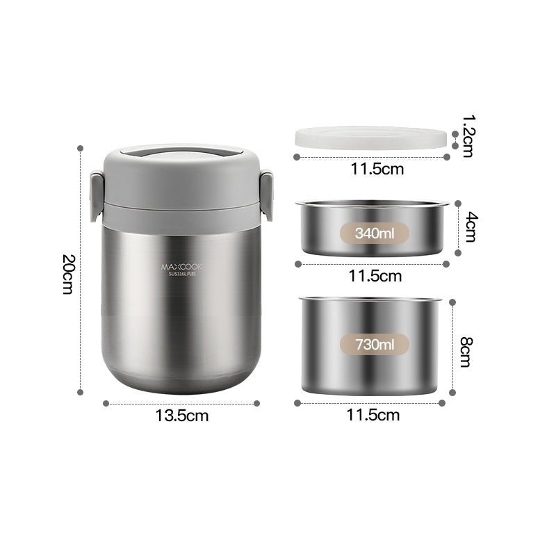 Maxcook MCTG0856 Bocal alimentaire isotherme sous vide 1,5 L Acier inoxydable 316 Large ouverture