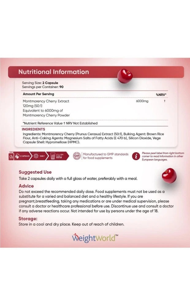 WeightWorld Cerise de Montmorency 6000 mg 180 gélules