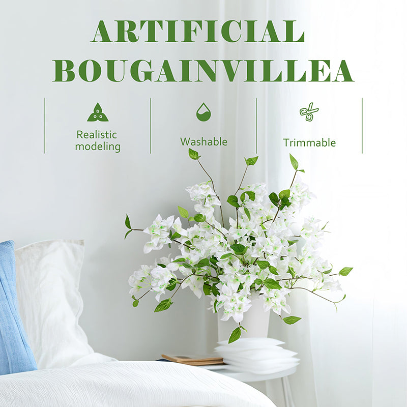 Yuejia 5 pièces 29,52 in / 74,98 cm Fleurs artificielles de bougainville Faux rameaux de bougainville Vignes de fleurs artificielles pour maison, jardin, mariage, fête, intérieur et extérieur, arrangement floral et décoration DIY (blanc)