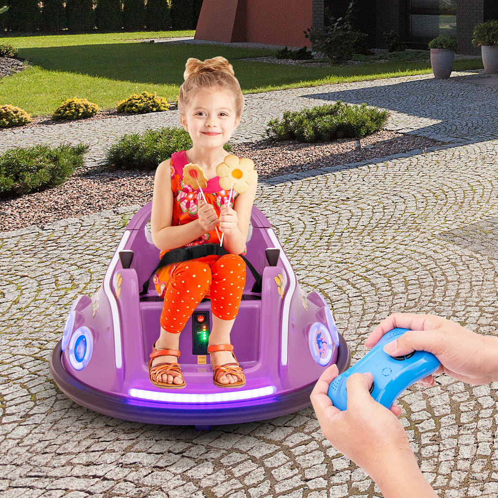 Costway Voiture électrique pour enfants 12 V, rotation à 360 degrés, avec musique, lumières et télécommande, violet
