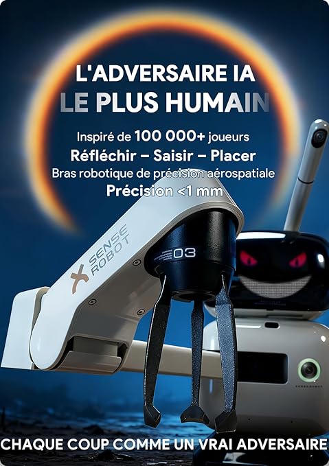 SenseRobot Adversaire intelligent pour jeu d’échecs – Robot d’échecs IA avec bras robotisé, 25 niveaux de difficulté IA, Plus de 1200 problèmes d’entraînement, Entraînement aux finales, Relecture de parties classiques, Guidage vocal, Intégration Lich