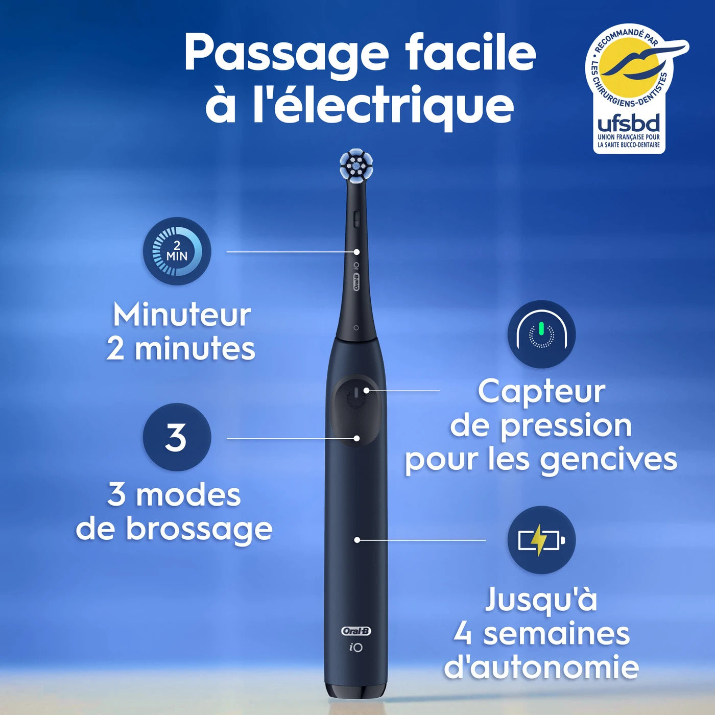 Oral-B iO2 Brosse à dents électrique bleue + têtes de brosse iO Gentle Care x6 | Pack complet de 2 ans