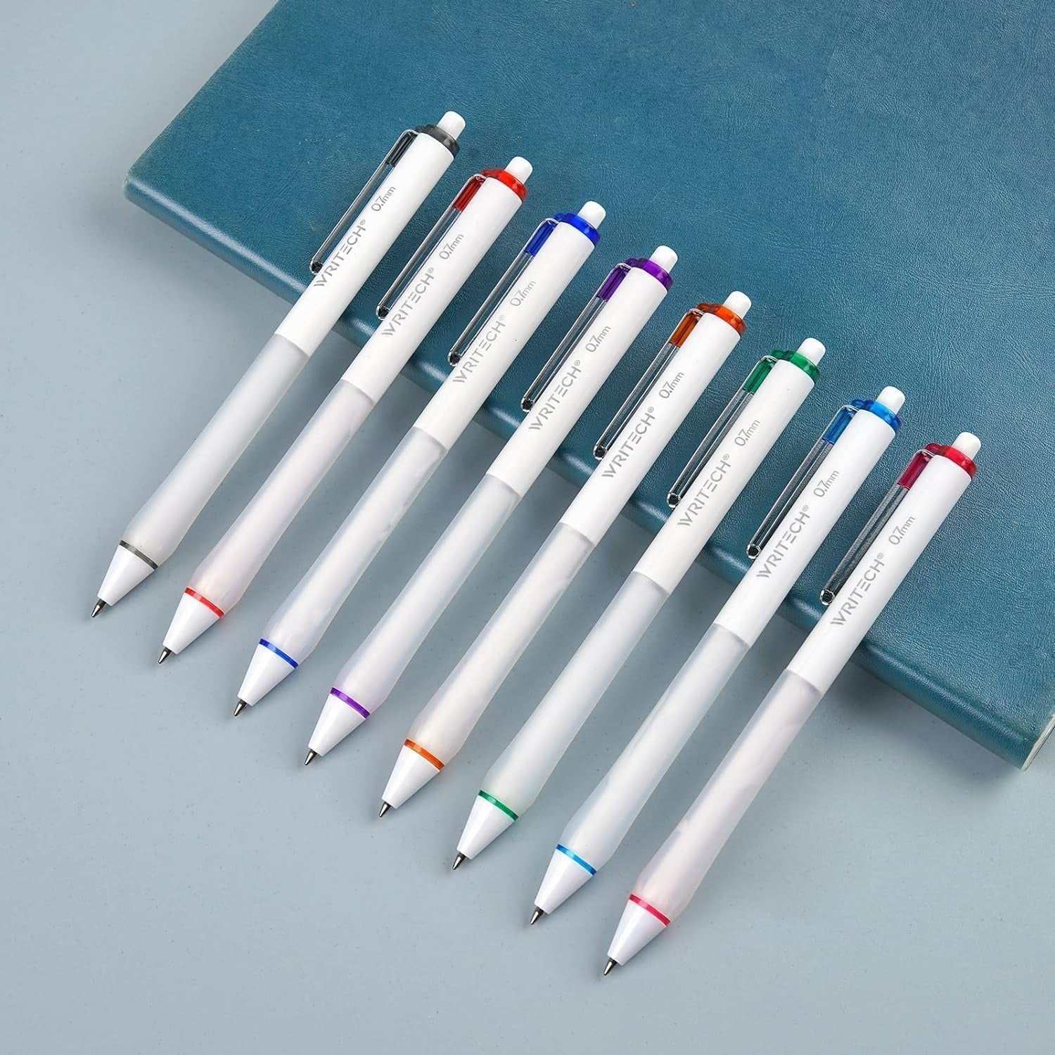 WRITECH Stylos à encre gel rétractables, assortiment de couleurs, pointe moyenne 0,7 mm, écriture fluide et anti-saut, polyvalents pour le journaling, lot de 8